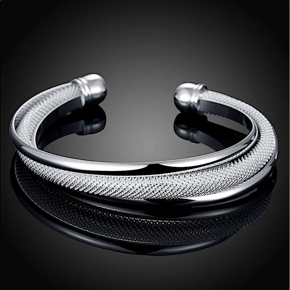 Boho Sterling Silver Reticulated Mesh Resizable Bangle Bracelet